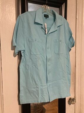 NWT J. Crew Men’s Tall Turquoise Short Sleeve Pique Shirt - MT